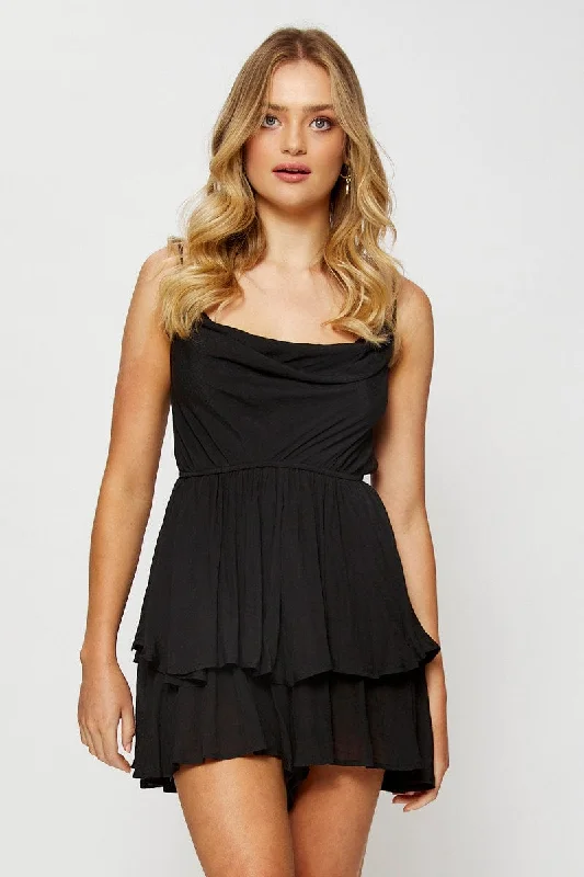 Black Playsuit Cowl Neck