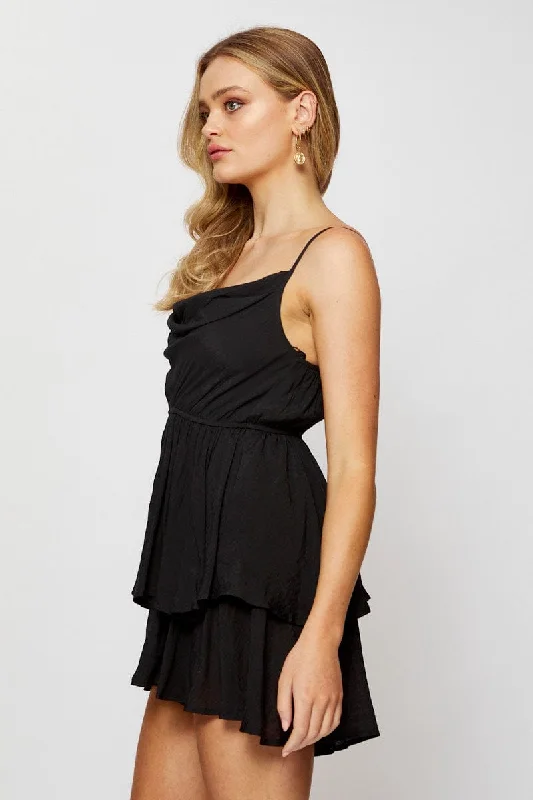 Black Playsuit Cowl Neck