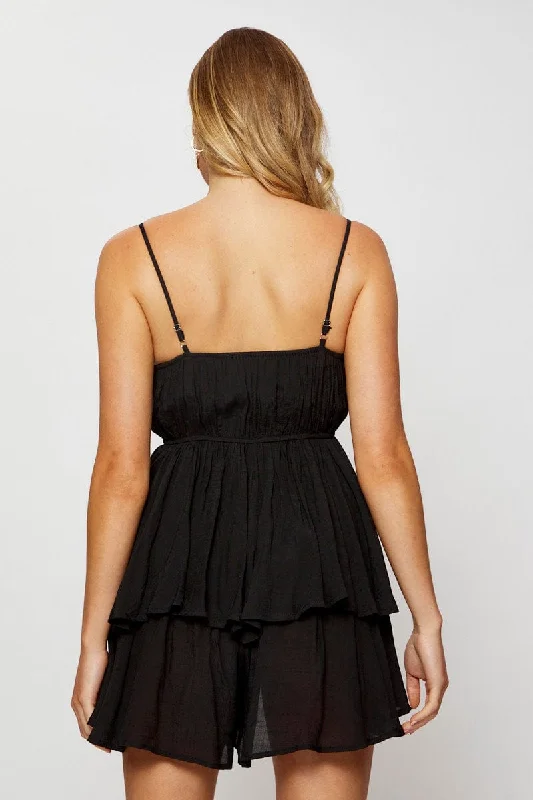 Black Playsuit Cowl Neck