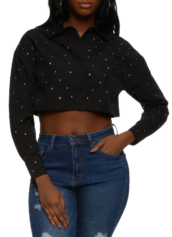 Rhinestone Studded Button Front Shirt