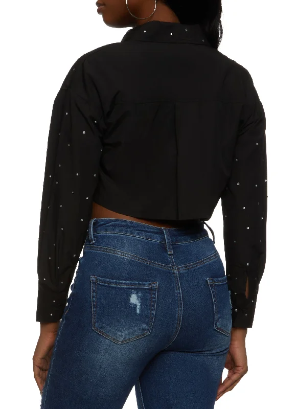 Rhinestone Studded Button Front Shirt