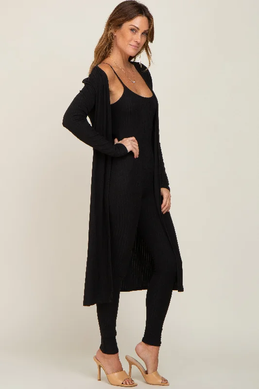 Black Ribbed Jumpsuit Two Piece Set