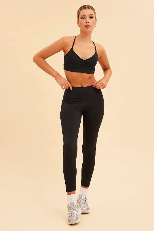 Black Sara Bralette Ruched Front