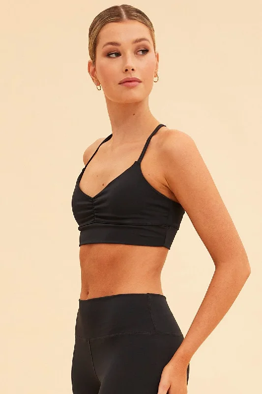 Black Sara Bralette Ruched Front