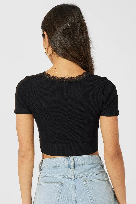 Black Seamless Top Short Sleeve