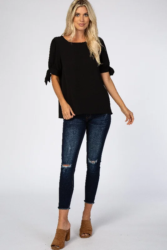 Black Short Tie Sleeve Top