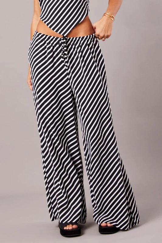 Black Stripe Wide Leg Pants High Rise