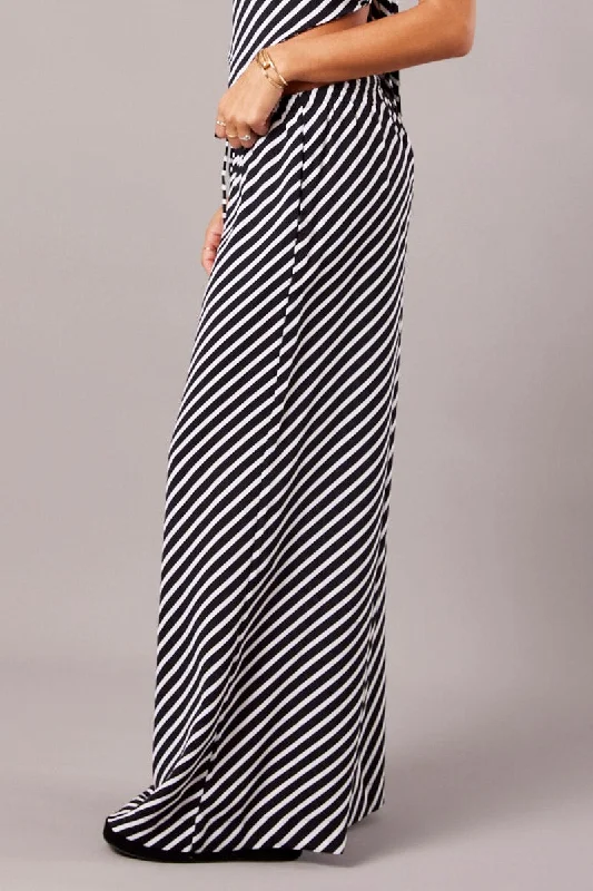 Black Stripe Wide Leg Pants High Rise