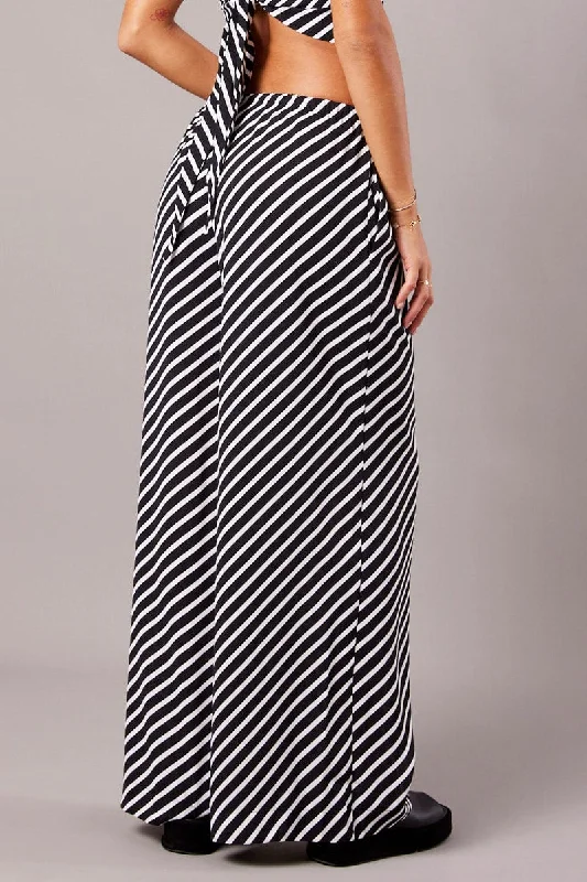 Black Stripe Wide Leg Pants High Rise