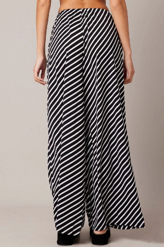 Black Stripe Wide Leg Pants High Rise