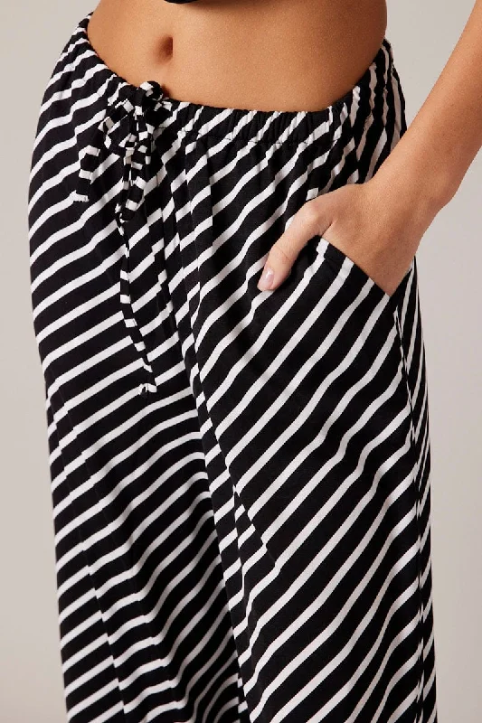 Black Stripe Wide Leg Pants High Rise