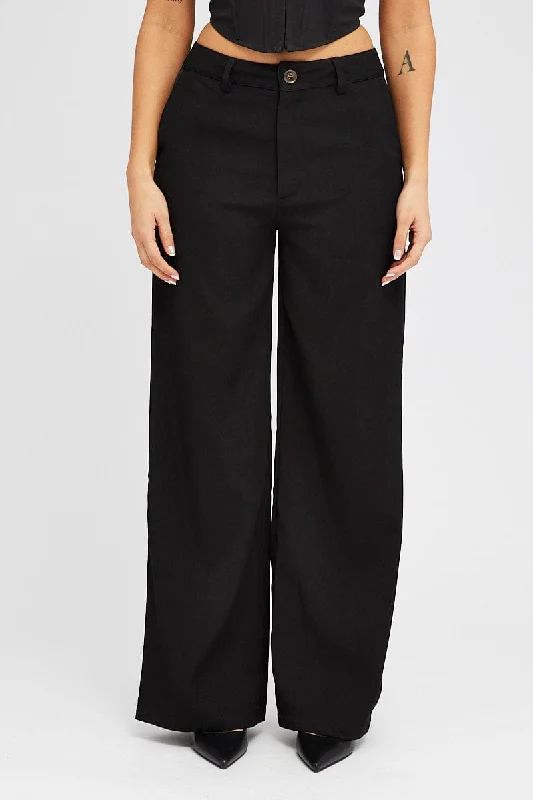 Black Wide Leg Pants High Rise