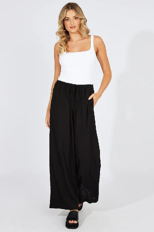 Black Wide Leg Pants High Rise