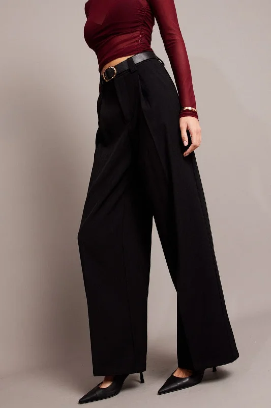 Black Wide Leg Pants High Rise