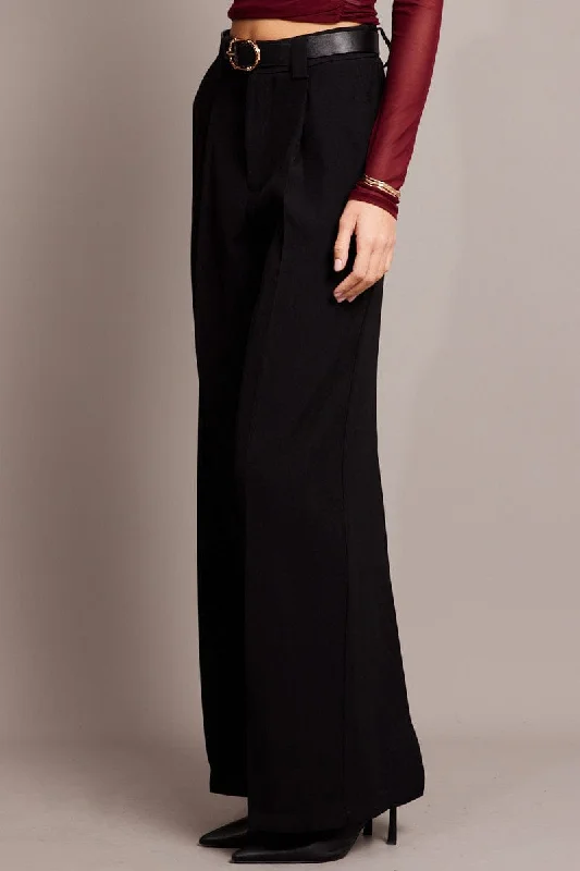 Black Wide Leg Pants High Rise