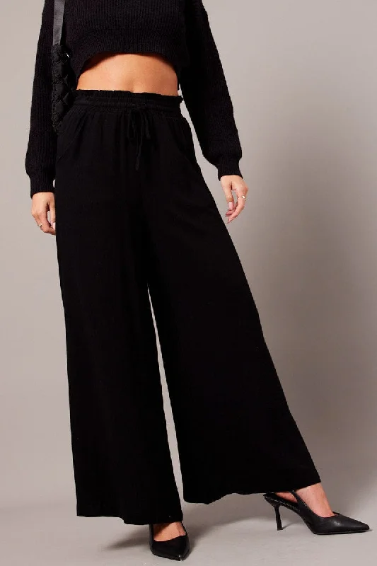 Black Wide Leg Pants High Rise