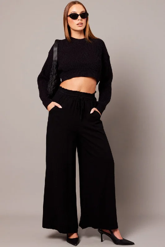 Black Wide Leg Pants High Rise