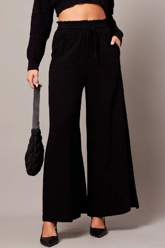 Black Wide Leg Pants High Rise