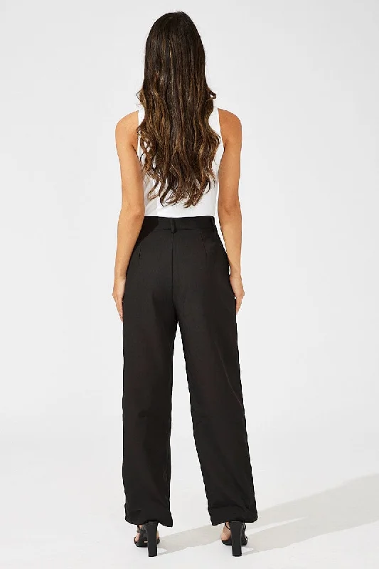 Black Wide Leg Pants High Rise