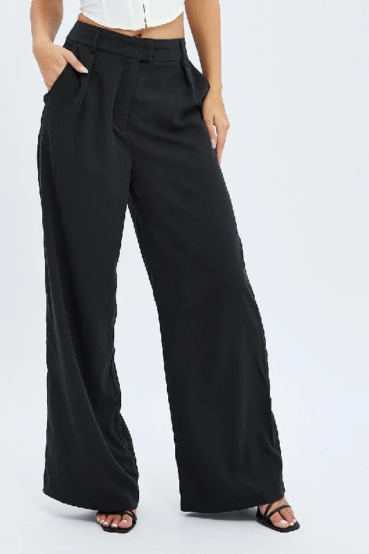 Black Wide Leg Pants Low Rise