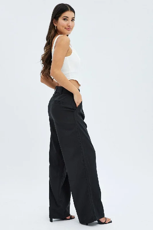 Black Wide Leg Pants Low Rise