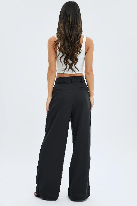 Black Wide Leg Pants Low Rise