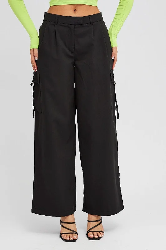 Black Wide Leg Pants Low Rise