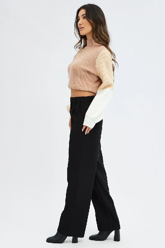 Black Wide Leg Pants Low Rise Cross over Waistband