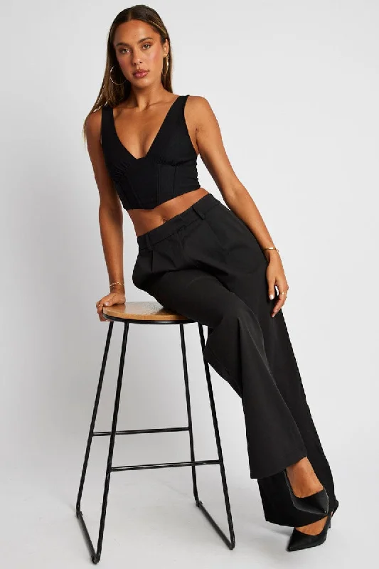 Black Wide Leg Pants Mid Rise