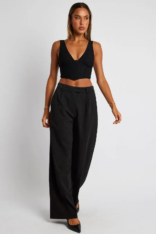 Black Wide Leg Pants Mid Rise