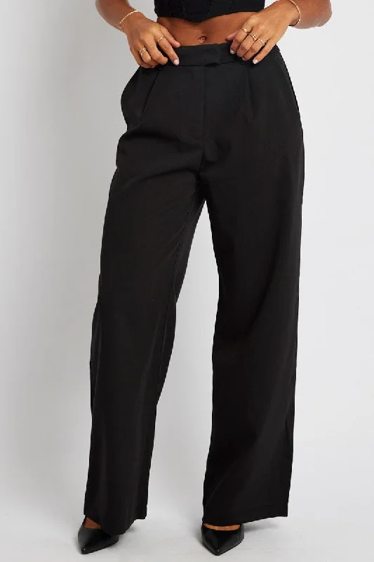 Black Wide Leg Pants Mid Rise