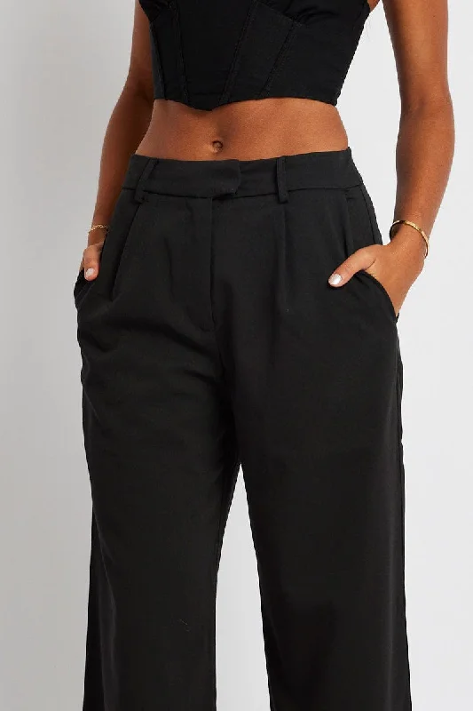 Black Wide Leg Pants Mid Rise