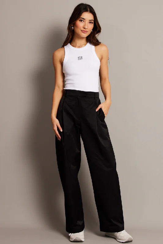 Black Wide Leg Pants Pleated Front