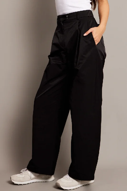 Black Wide Leg Pants Pleated Front