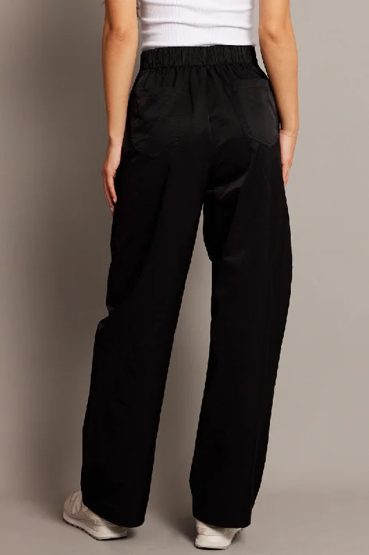 Black Wide Leg Pants Pleated Front