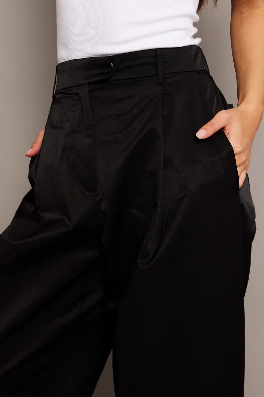 Black Wide Leg Pants Pleated Front