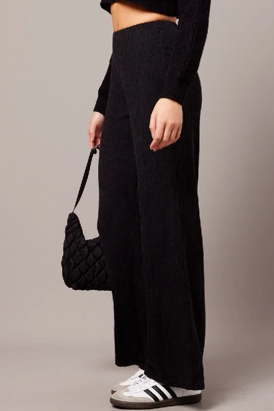 Black Wide Leg Pants Rib Jersey