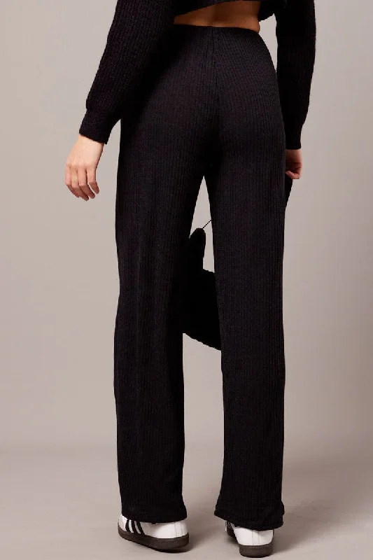 Black Wide Leg Pants Rib Jersey