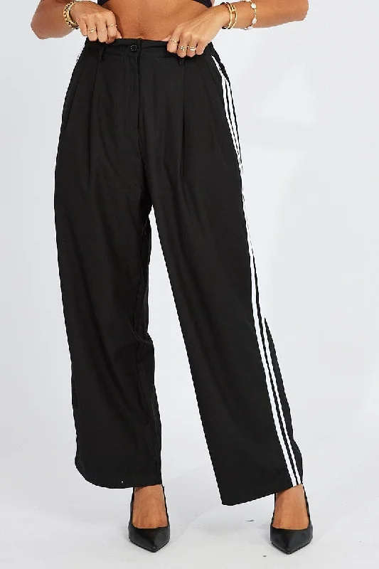 Black Wide Leg Pants Side Stripe