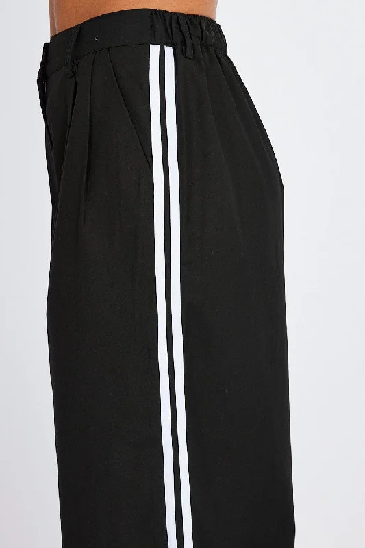 Black Wide Leg Pants Side Stripe