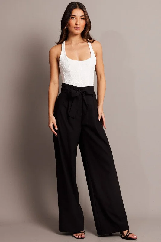 Black Wide Leg Pants Waist Tie