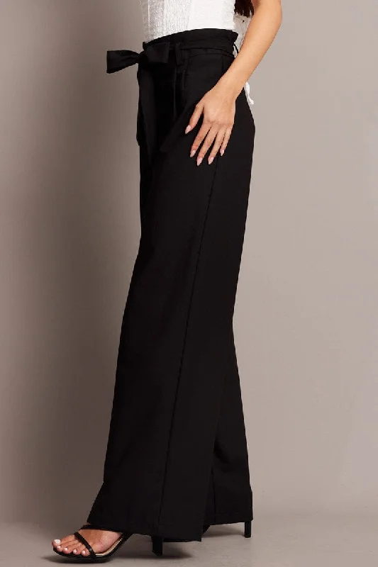 Black Wide Leg Pants Waist Tie