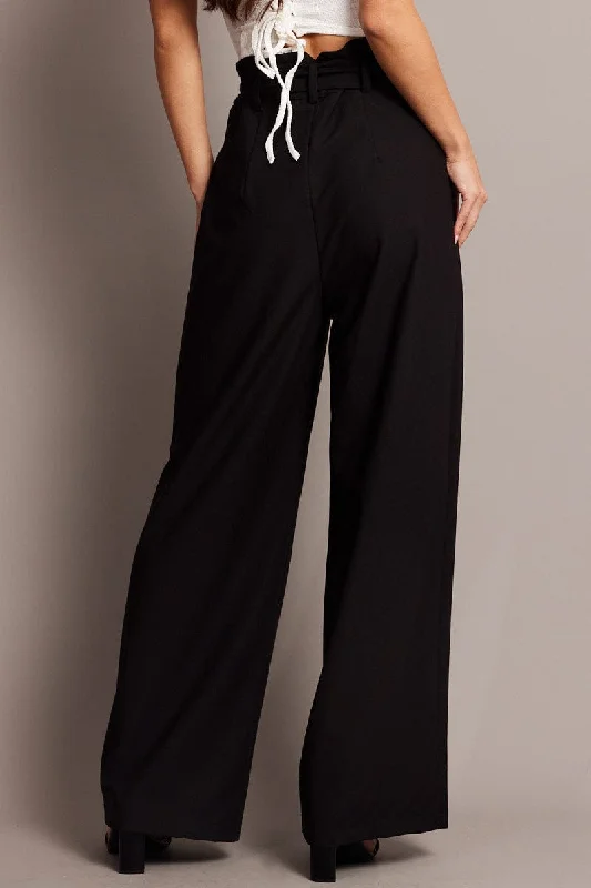 Black Wide Leg Pants Waist Tie