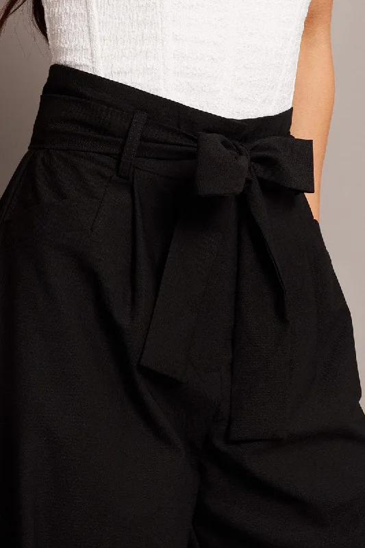 Black Wide Leg Pants Waist Tie