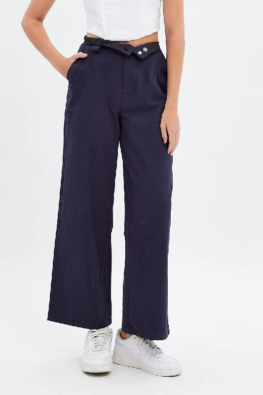 Blue Pant Straight Leg Turned Down Waist