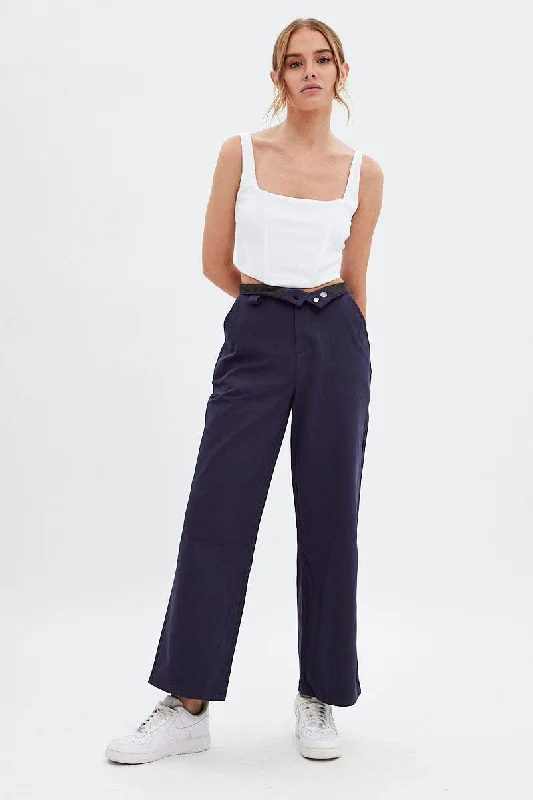 Blue Pant Straight Leg Turned Down Waist