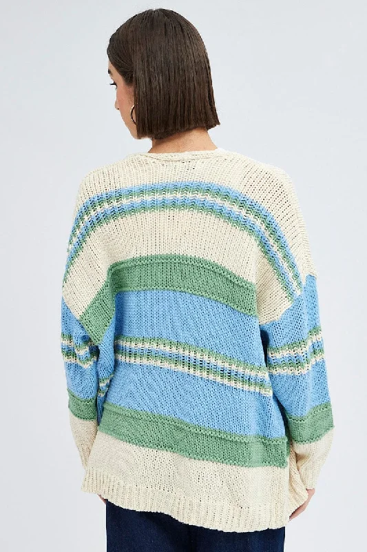 Blue Stripe Oversized Knit Cardigan