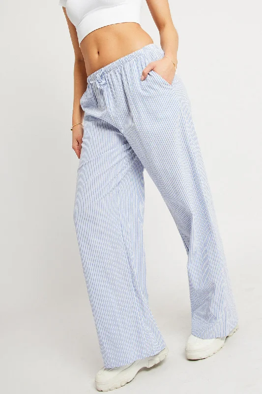 Blue Stripe Wide Leg Pants High Rise