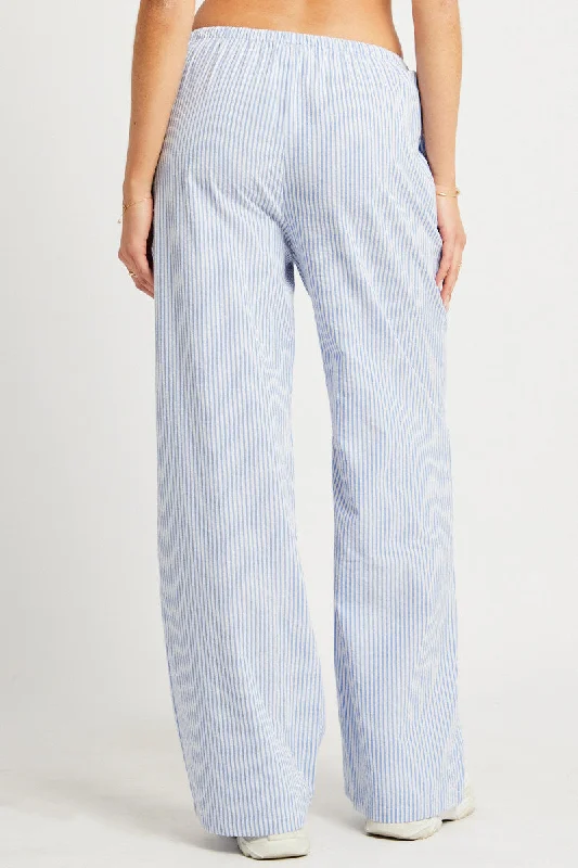 Blue Stripe Wide Leg Pants High Rise