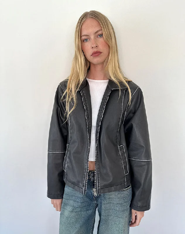 Brittany Distressed Jacket in PU Black